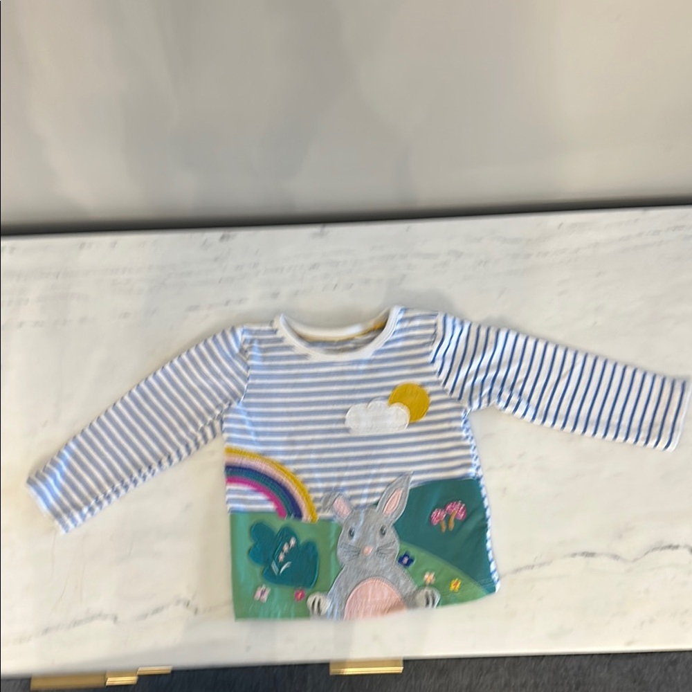 Baby Boden 12-18m Striped Blue and White Shirt with Bunny Design
